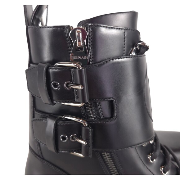 Balmain B Logo Buckle Ranger Combat Boots Mens US 10 IT 43 Black $1650 main image 6